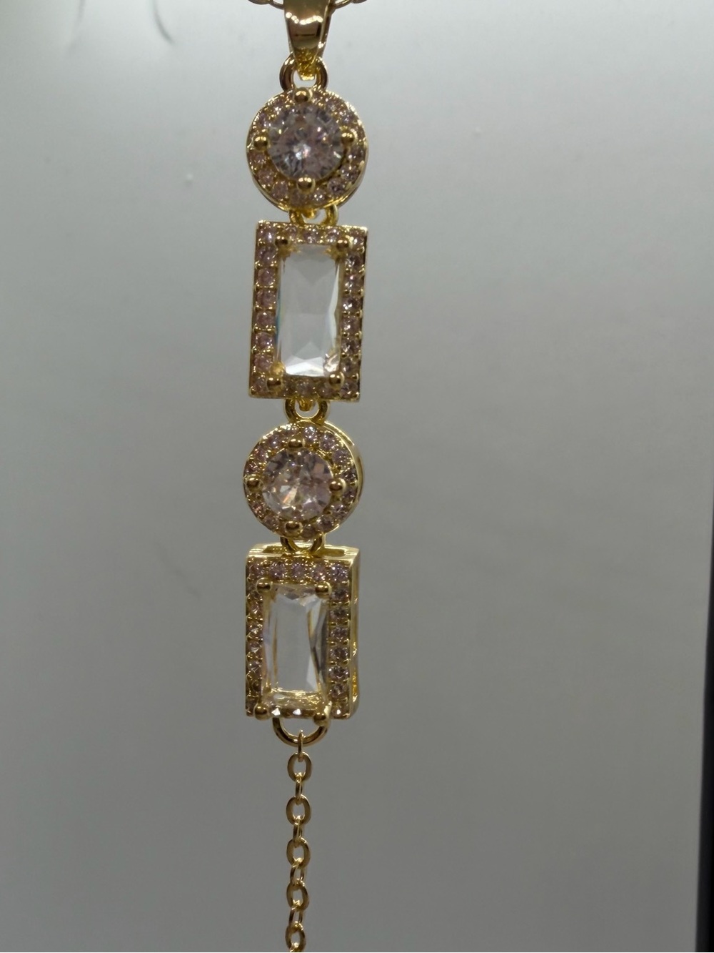 Gold Crystal Drop Necklace in Clear White Stones